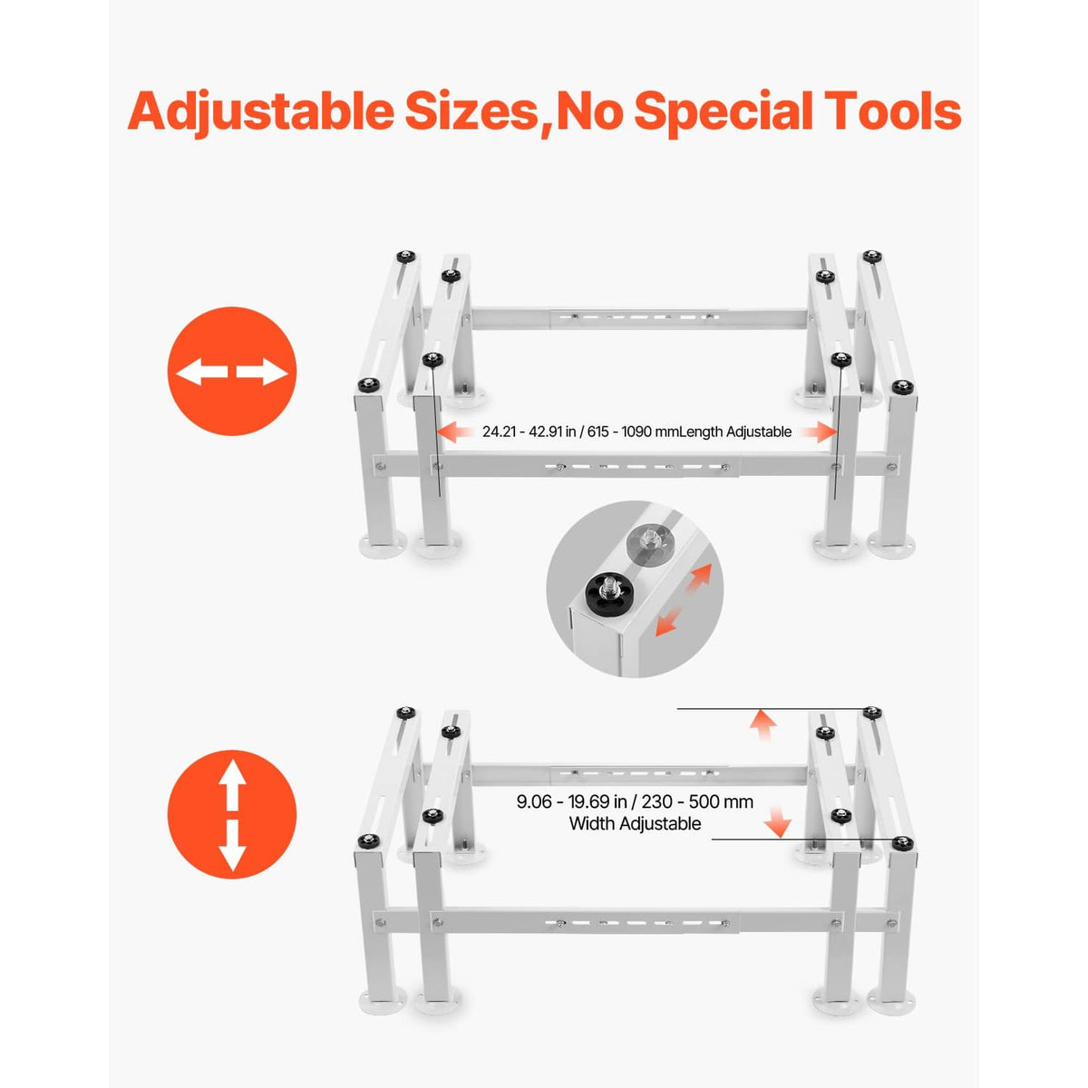 Adjustable mini split mounting stand with height and width adjustment holes