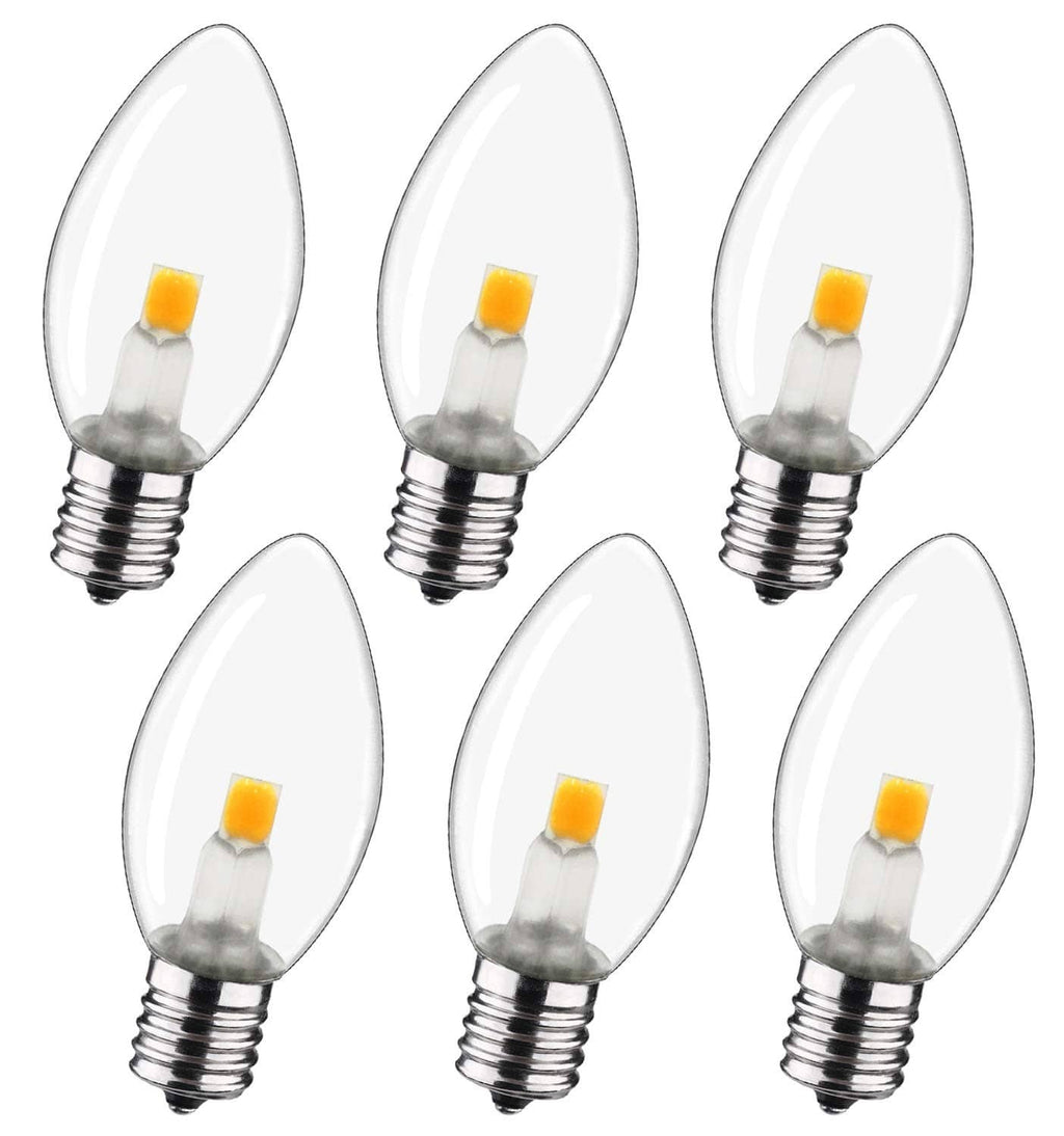 Candelabra night light bulbs, clear teardrop glass with warm LED and screw base