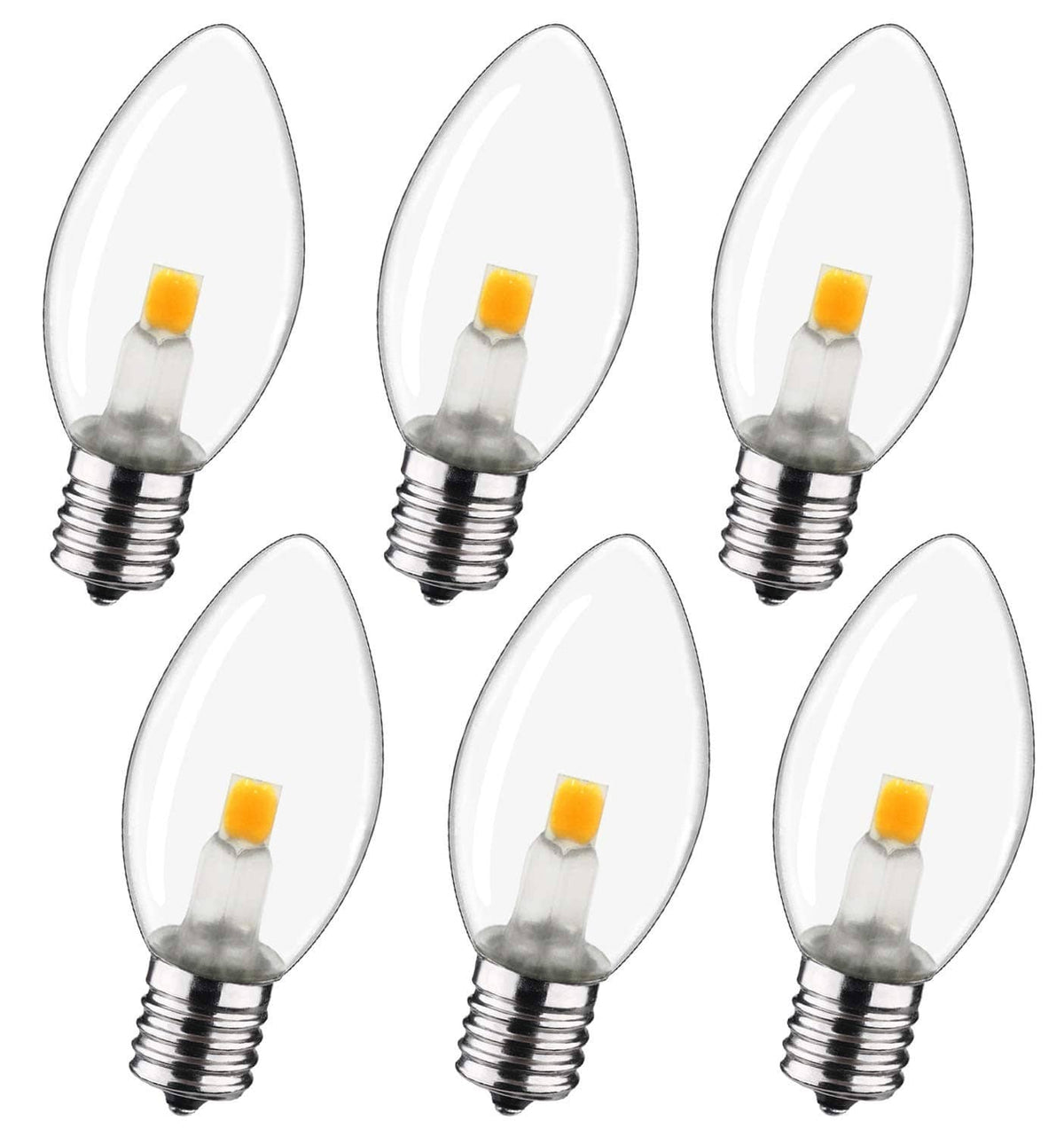 Candelabra night light bulbs, clear teardrop glass with warm LED and screw base