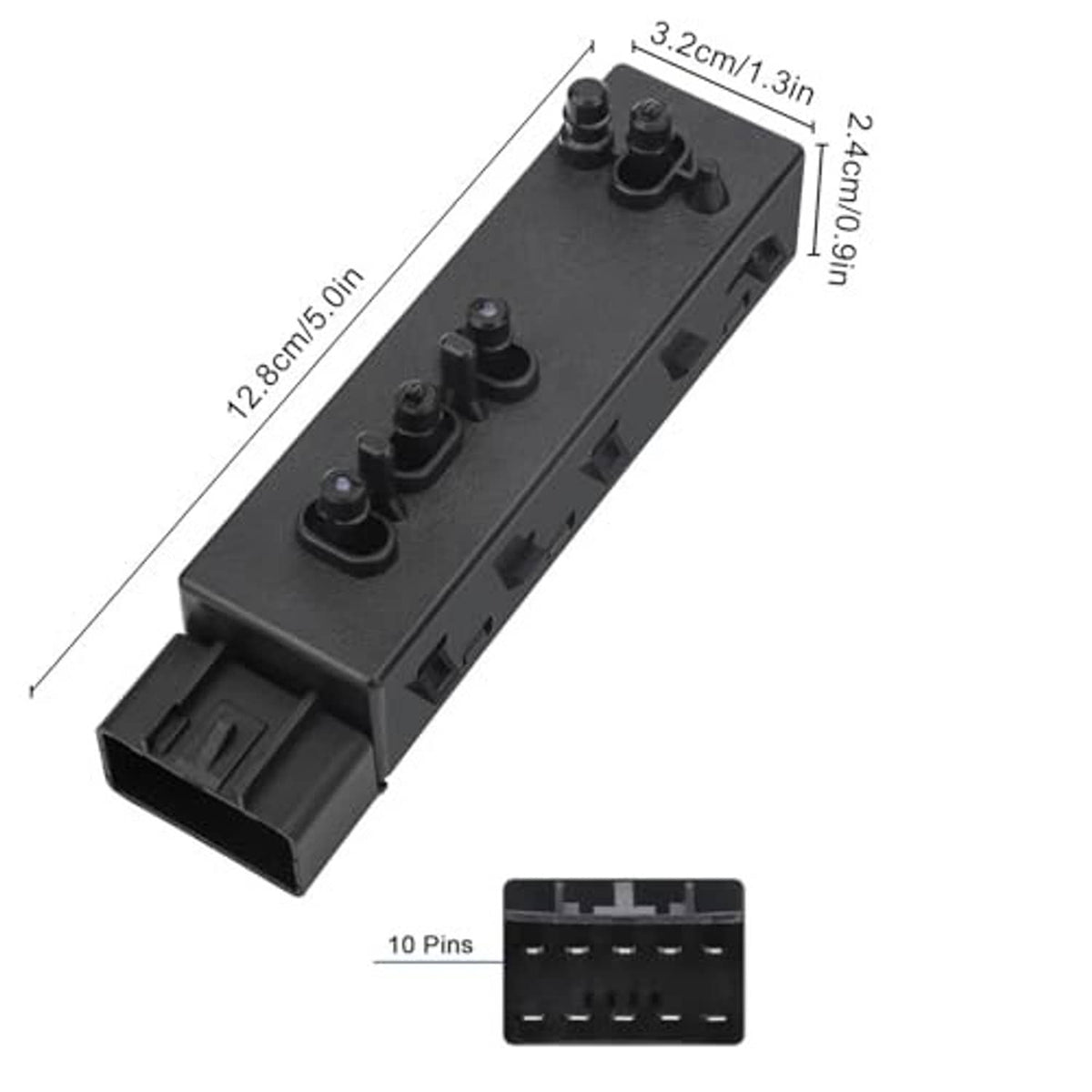 Power seat control adjust switch, black rectangular module with four top buttons