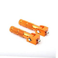 Orange CNC folding motorcycle foot pegs with knurled grip and orange mounting brackets