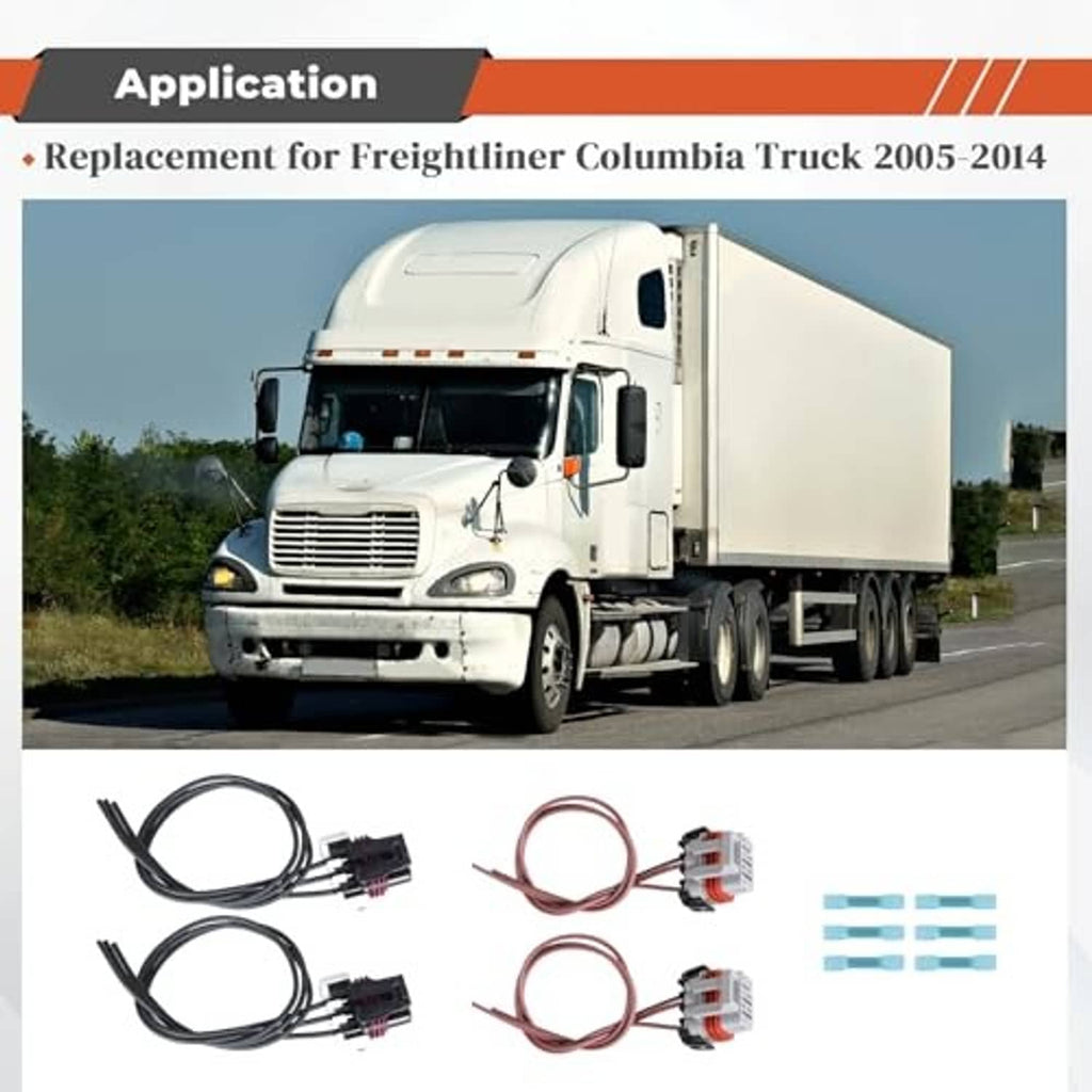 Headlight and turn signal wiring harness set with wire leads and blue heat shrink, shown on truck