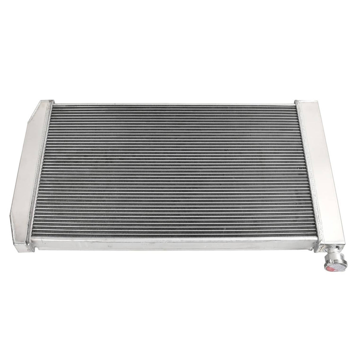 Rectangular 3-row radiator core with silver frame and dense cooling fins