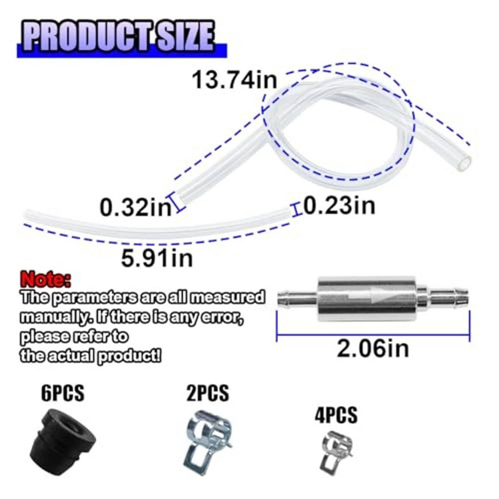 Brake bleeder hose set with silver inline fittings, clear tubing, and size diagram