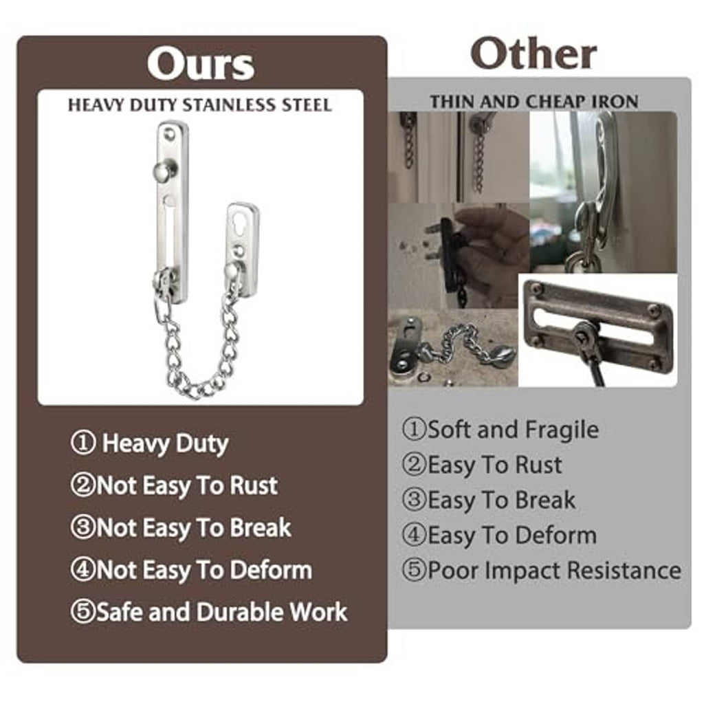 Heavy-duty silver metal door chain lock with long linked safety chain