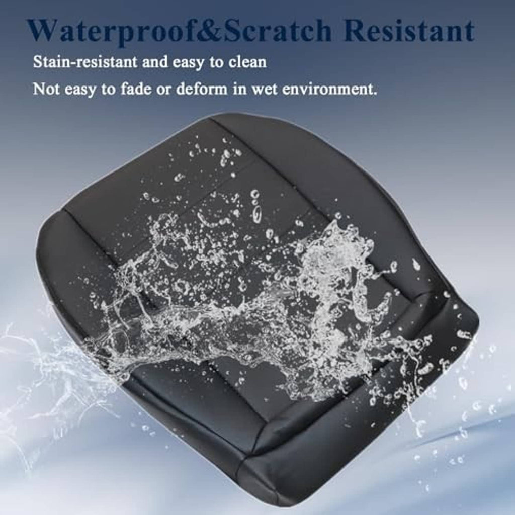 Black waterproof seat bottom cover with splash pattern and stitched leather panels