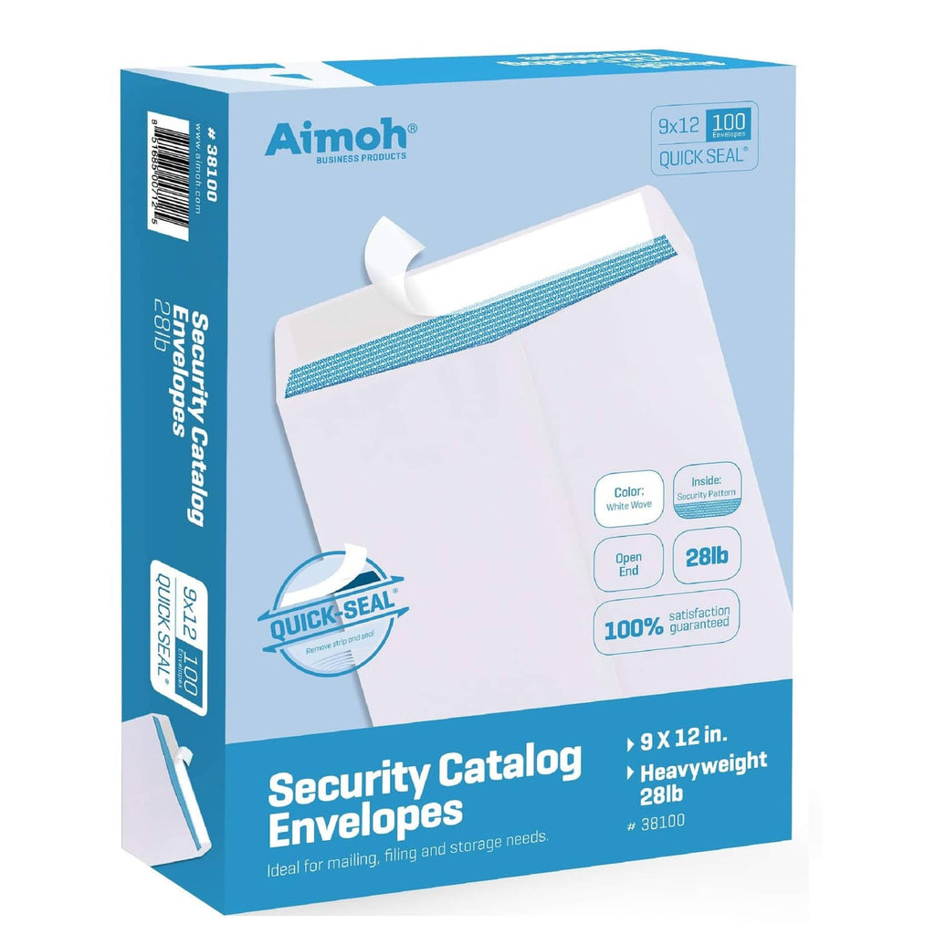 White security catalog envelopes, self-seal Quick-Seal, 9x12 in, 28 lb