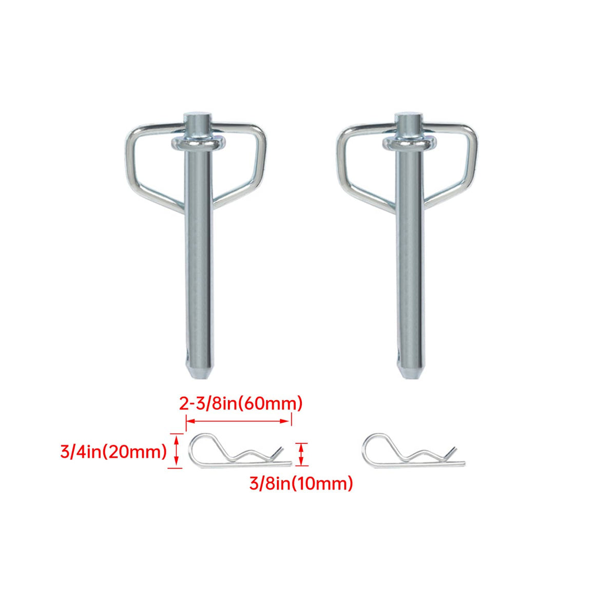 Silver cotter pins and U-shaped hooks for securing stake pocket hardware