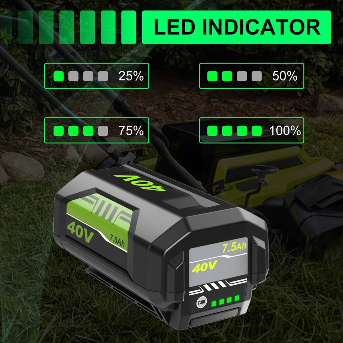40V lithium-ion battery pack with LED charge indicator bars