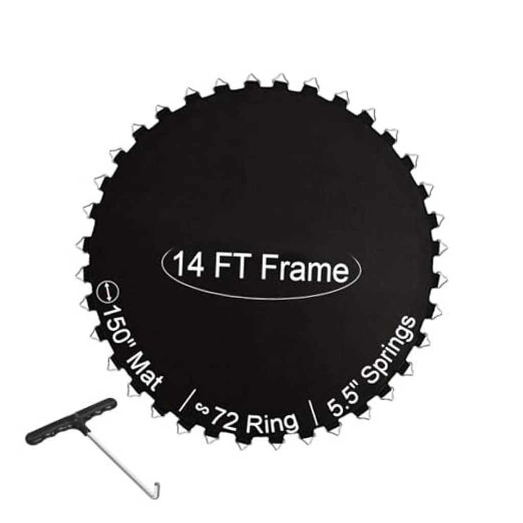 Black circular trampoline replacement mat with ring loops for 14 ft frame