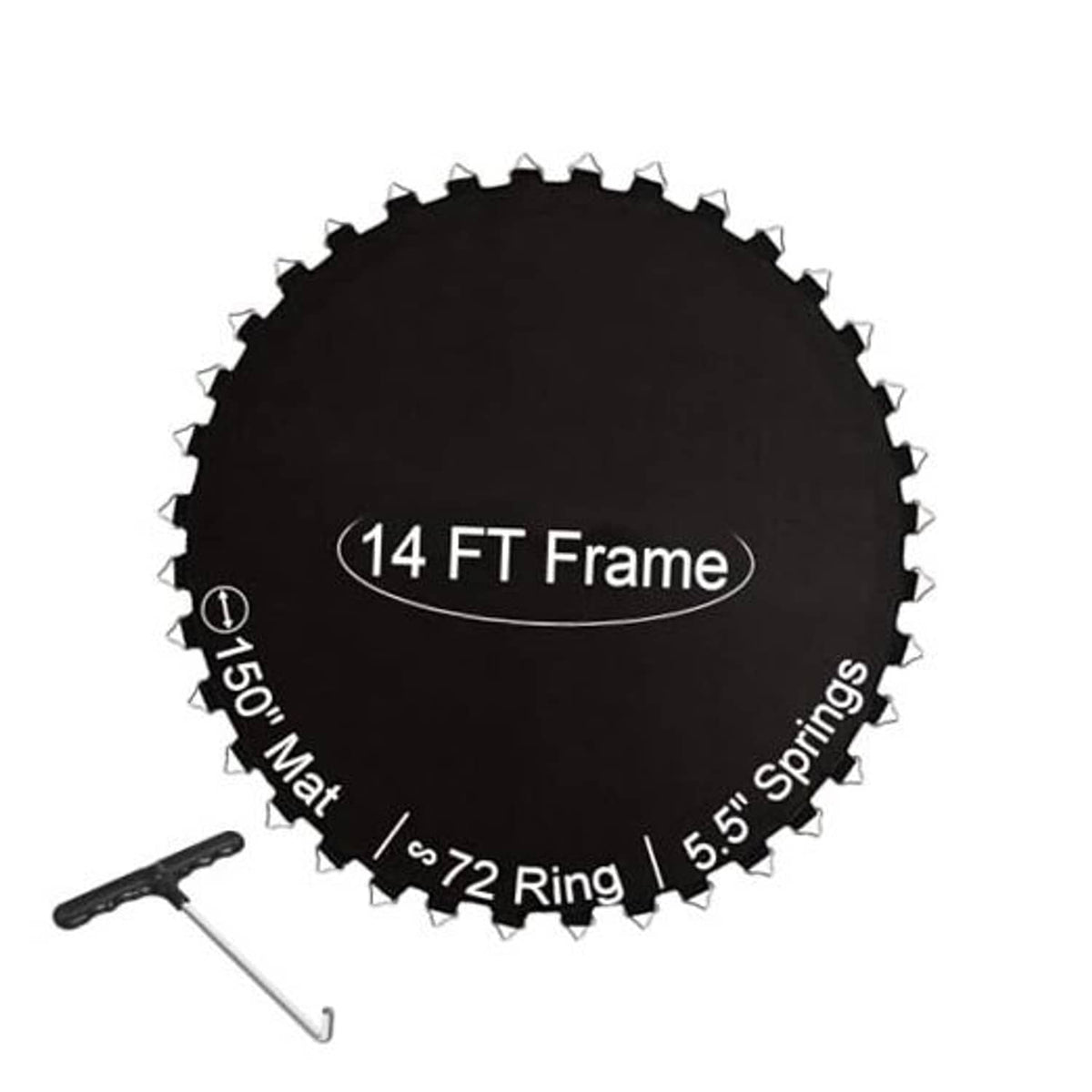 Black circular trampoline replacement mat with ring loops for 14 ft frame