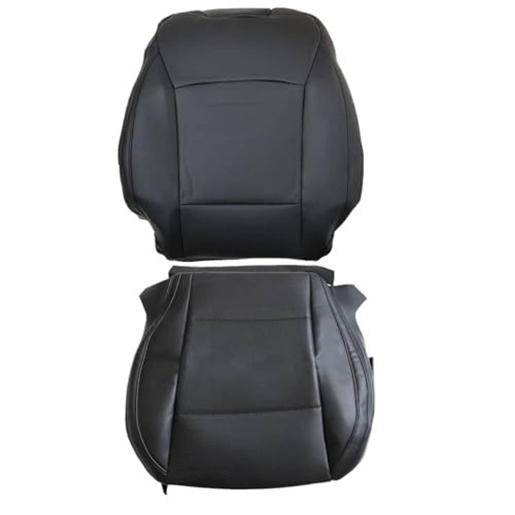 Black seat cover set with padded panels and stitched seams for driver-side bottom and back.