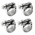 Stainless steel T-bolt hose clamps, four-pack with wide band and threaded screw housing