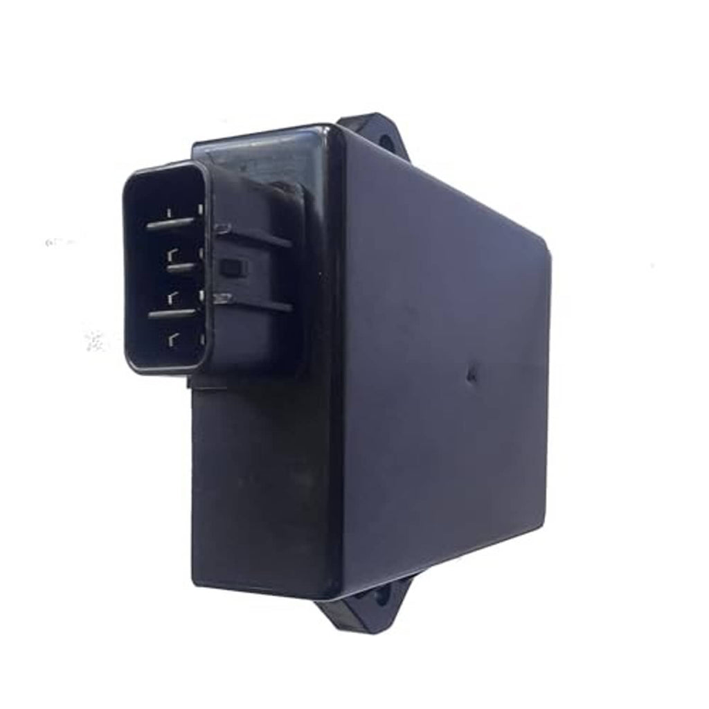 Ignition control module angled view with multi-pin connector and rectangular housing, dark