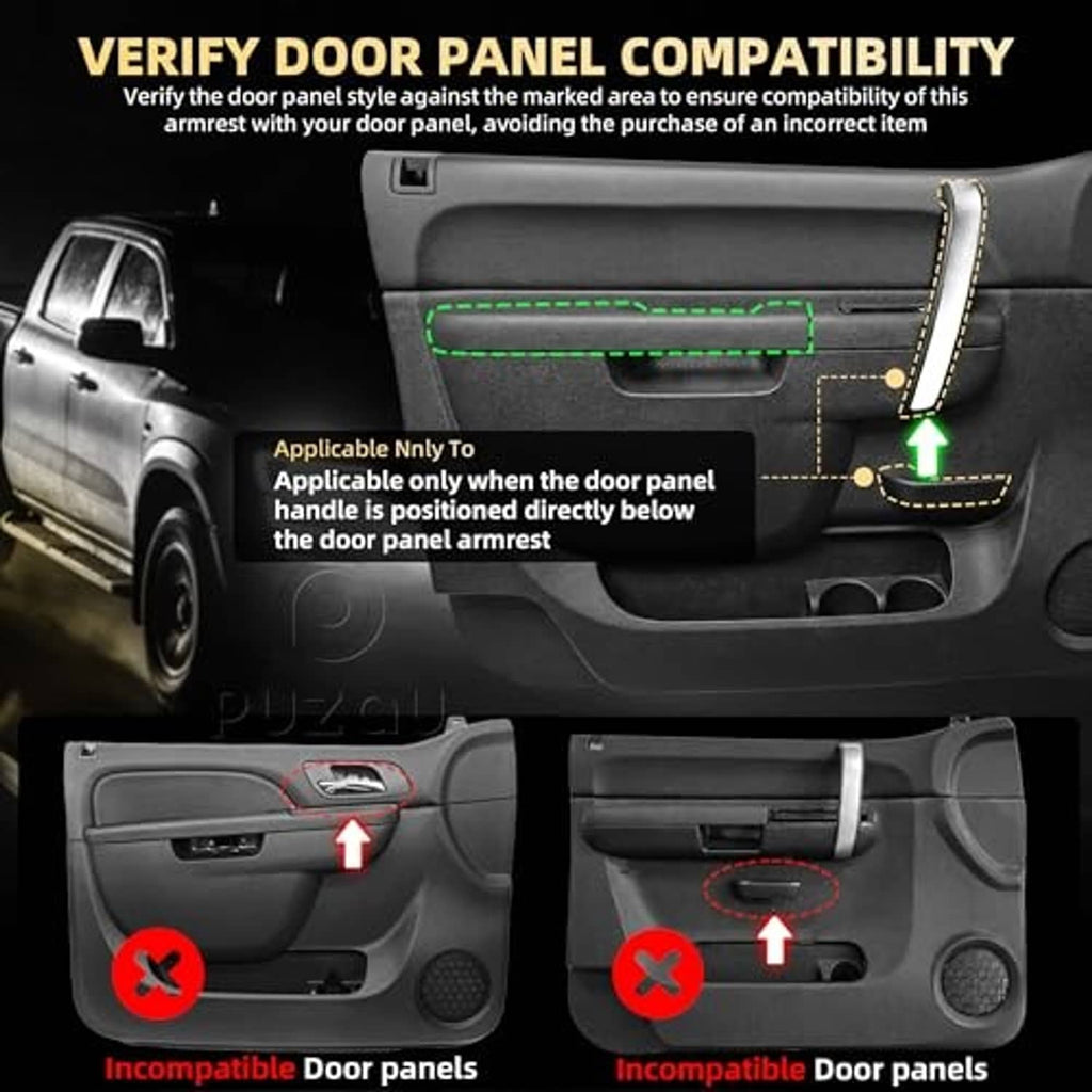 Driver-side armrest repair kit infographic with armrest handle and placement guide