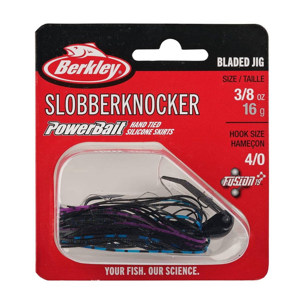 Berkley bladed jig package showing 3/8 oz weight and 4/0 hook size
