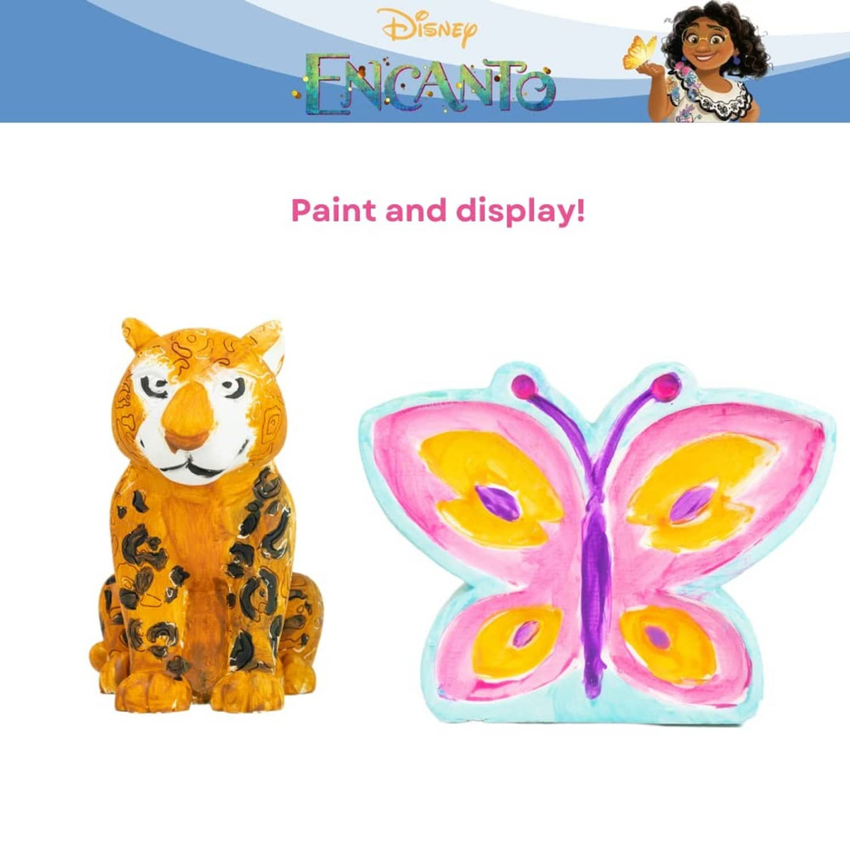 Painted tiger and painted butterfly figurines for display and decorating