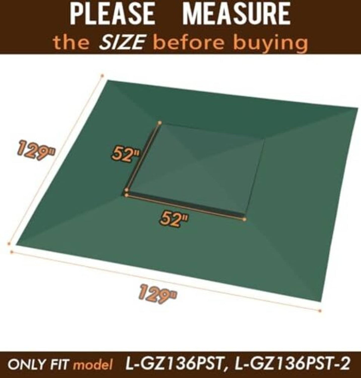 Dark green canopy top sheet laid flat for size measurement check