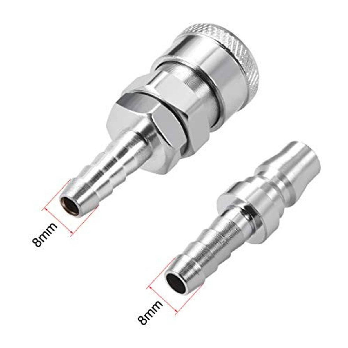 Stainless 8mm barb hose quick disconnect plug pair with barbed tips