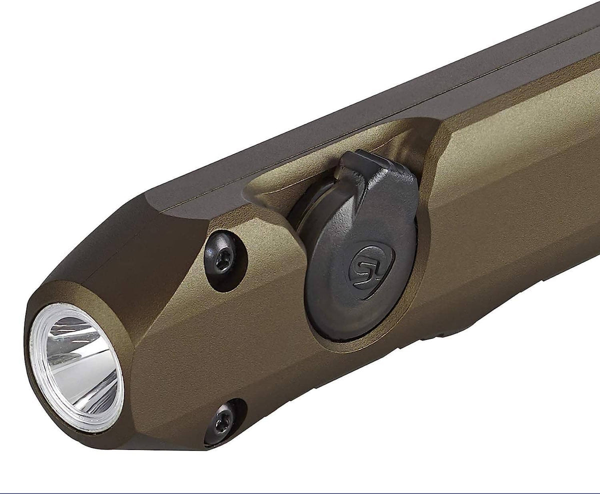 Coyote Streamlight Wedge EDC flashlight close-up of front lens and side switch