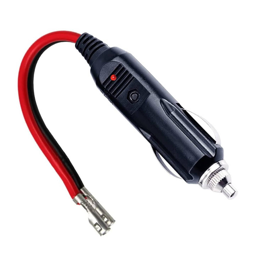 12V fused car cigarette lighter male plug with red/black leads and metal terminals