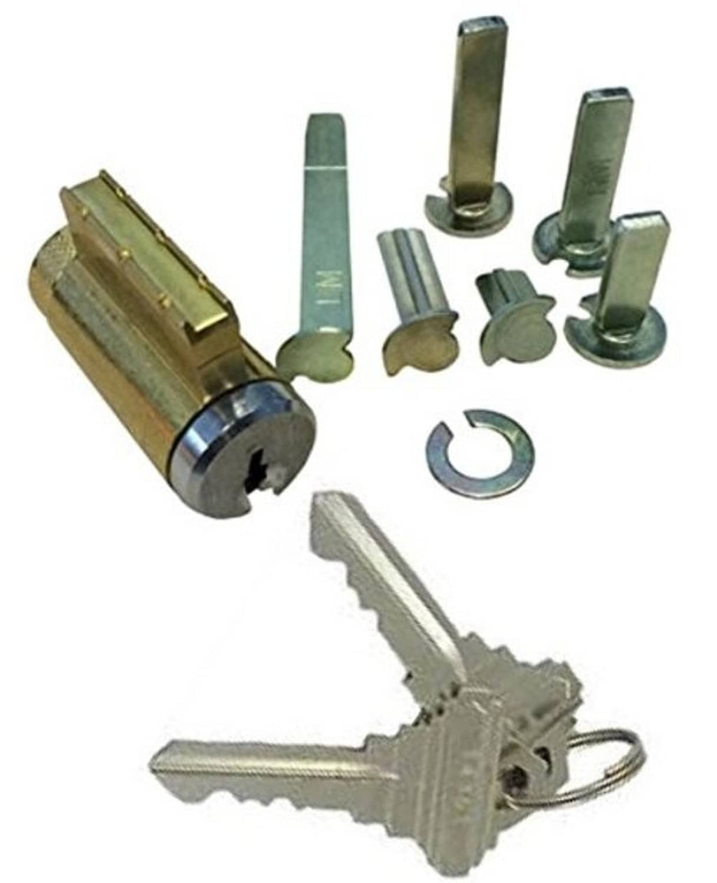 Lock cylinder core with control key, side pins, and retaining clip ring