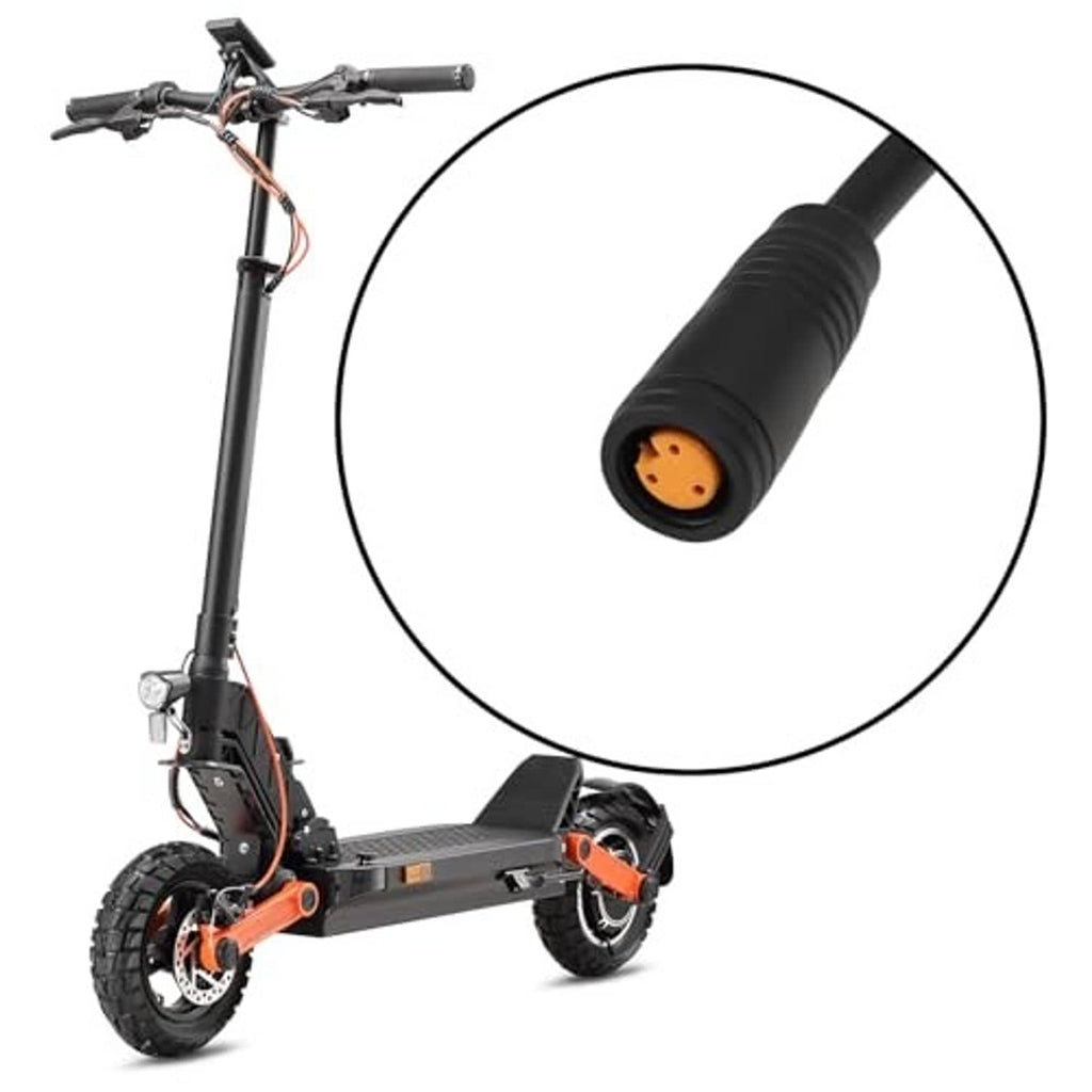 Black thumb throttle with textured grip and 3-pin connector, shown on e-scooter