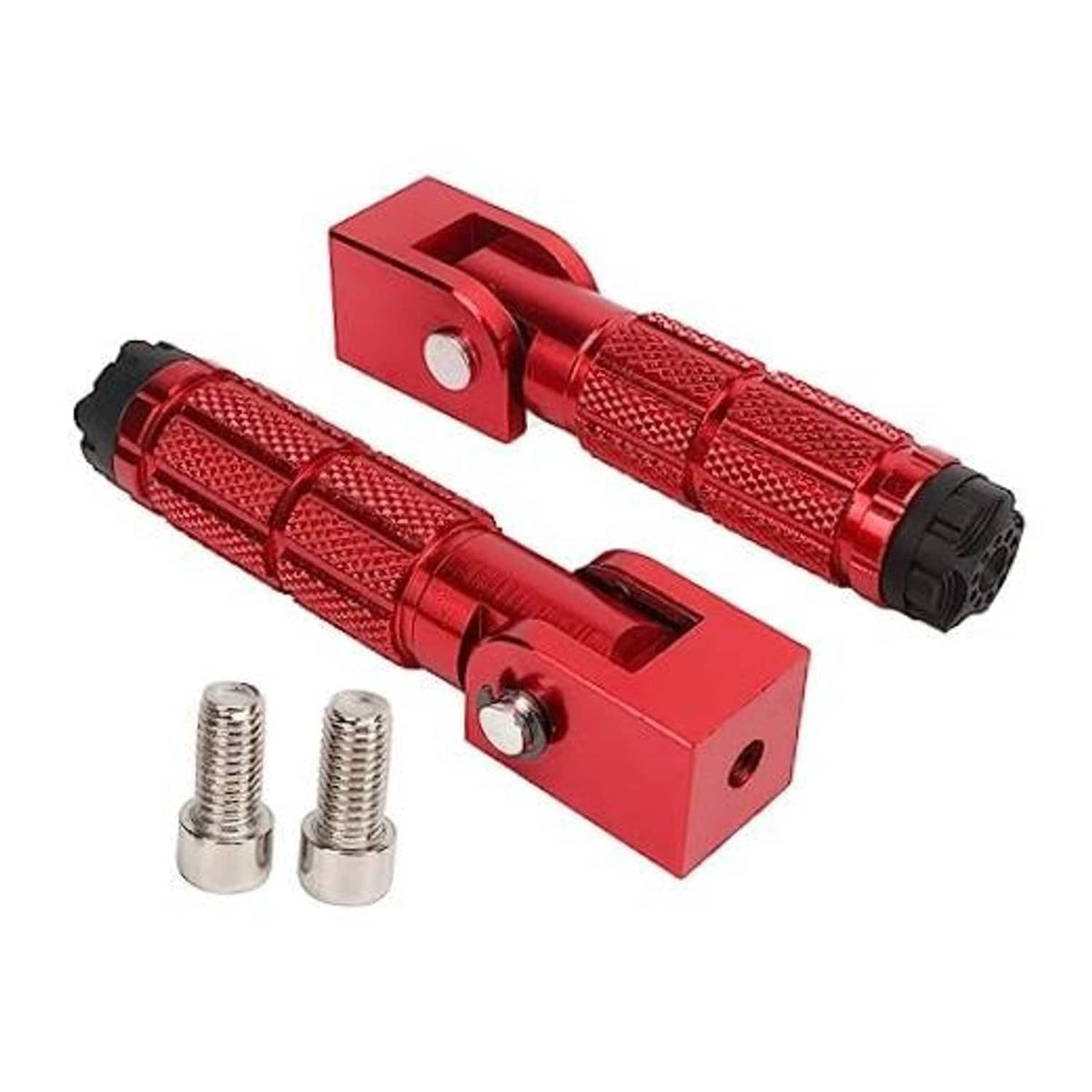 Set of 2 red foldable motorcycle foot pegs with textured grip and black end caps