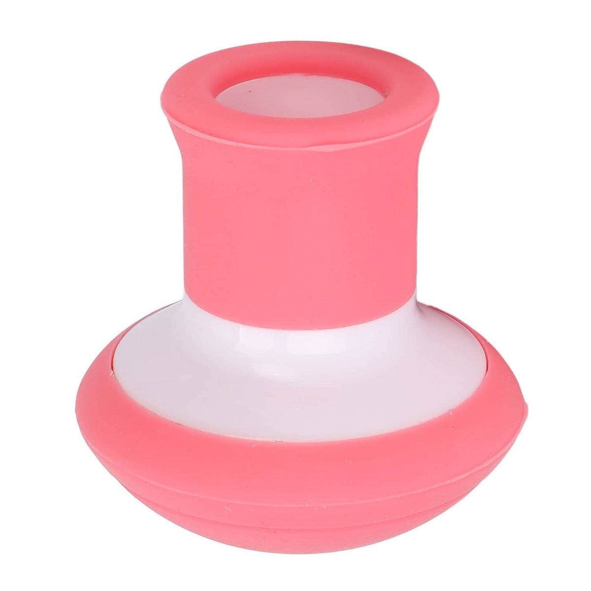 Pink and white jaw exerciser with wide base and hollow center collar