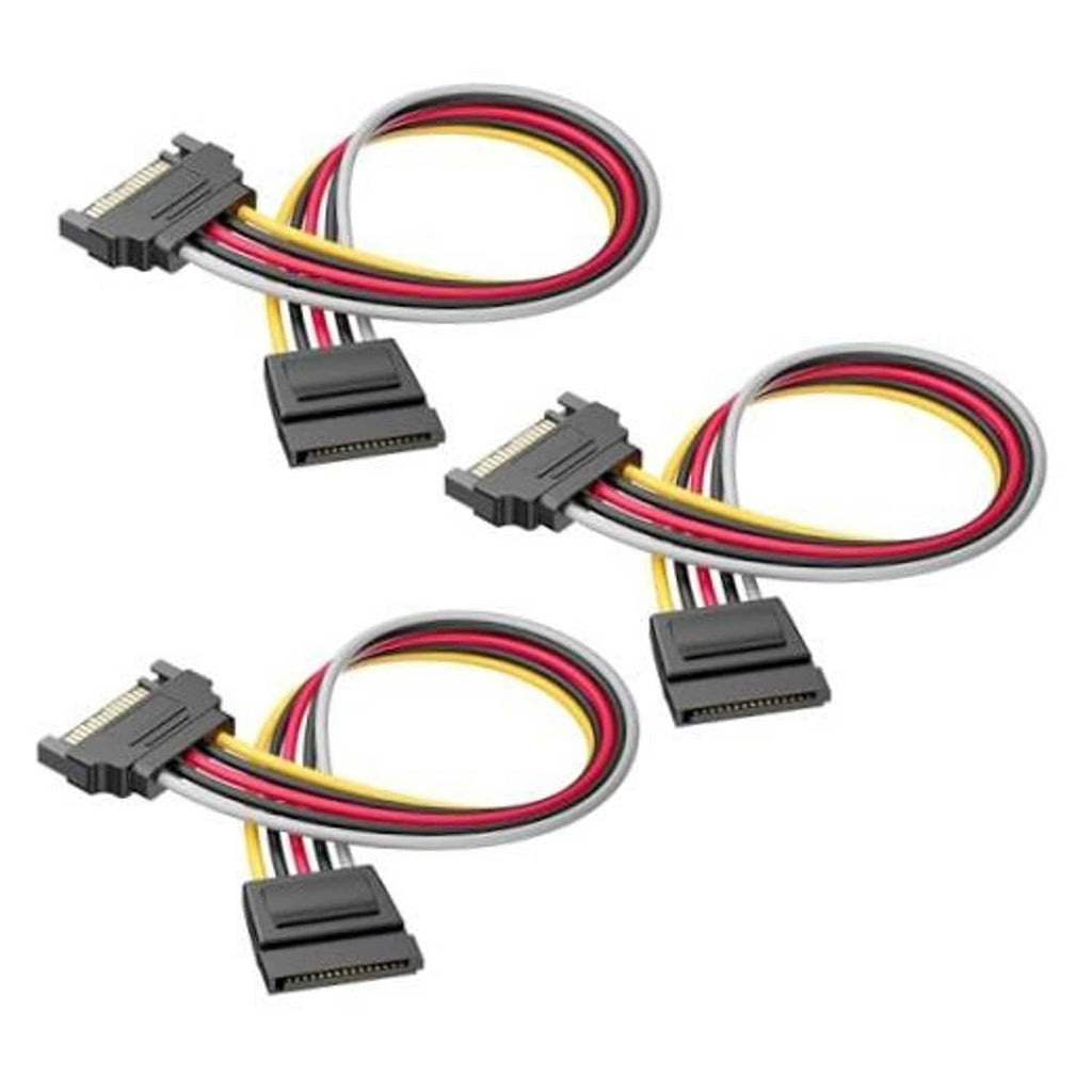 3-pack SATA power extension cables, 15-pin male to female, 8-inch leads