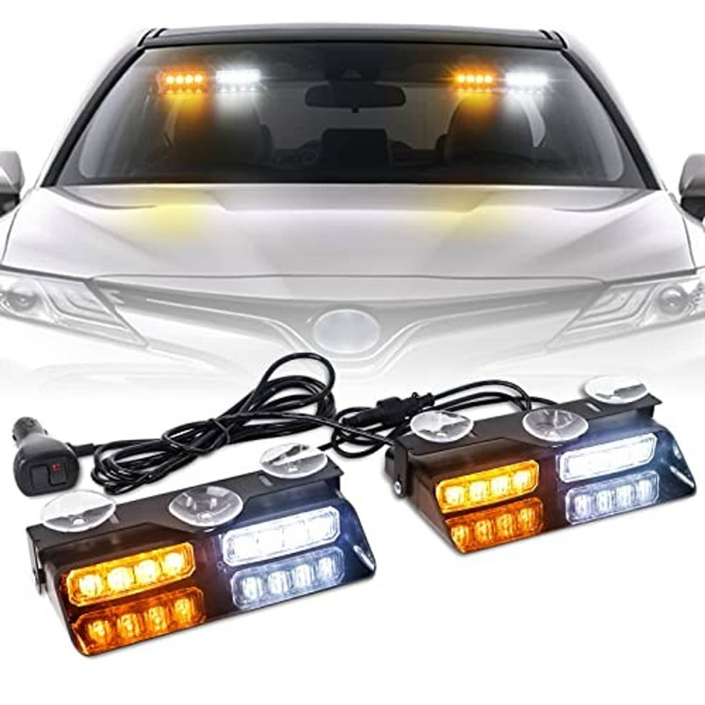 Amber and white dash strobe LED emergency light bars, multiple amber and white lenses