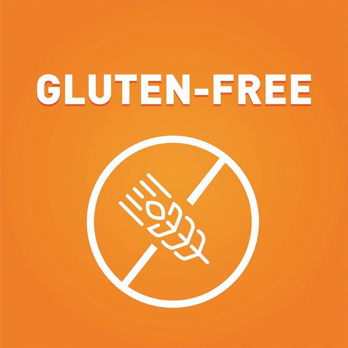 Promotional orange panel marked gluten-free with an icon of crossed arms