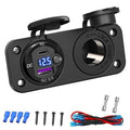 12V car cigarette lighter USB outlet with LED voltmeter display and two USB ports