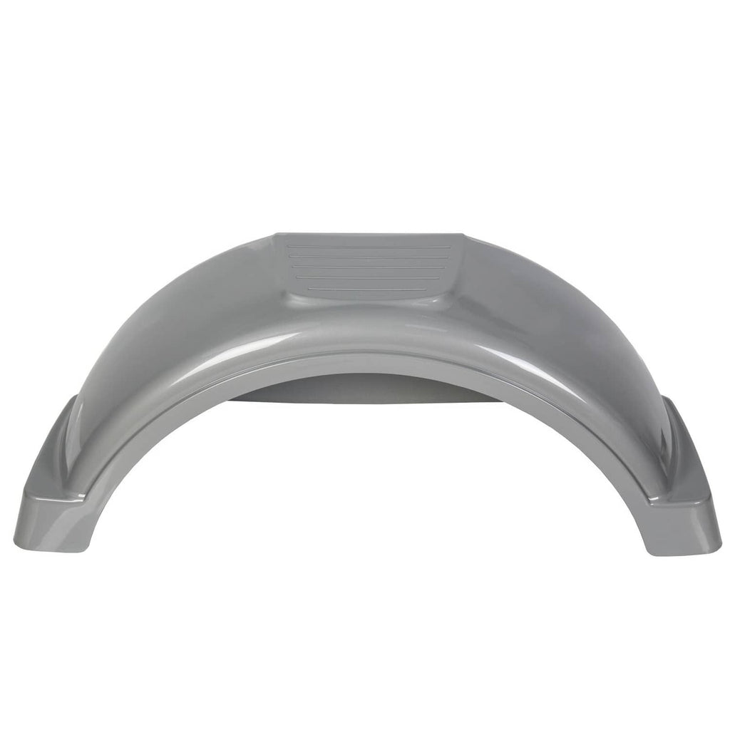 Single gray plastic curved trailer wheel fender with vented top panel