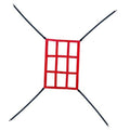 Baseball and softball strike zone target net with red grid panel and black poles