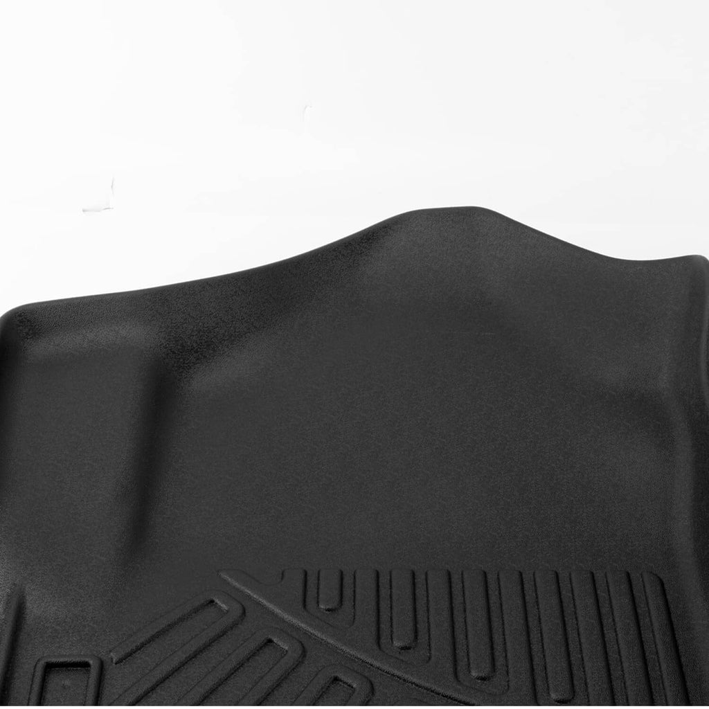 Black TPE floor mat corner with raised channels and sculpted edge for custom fit