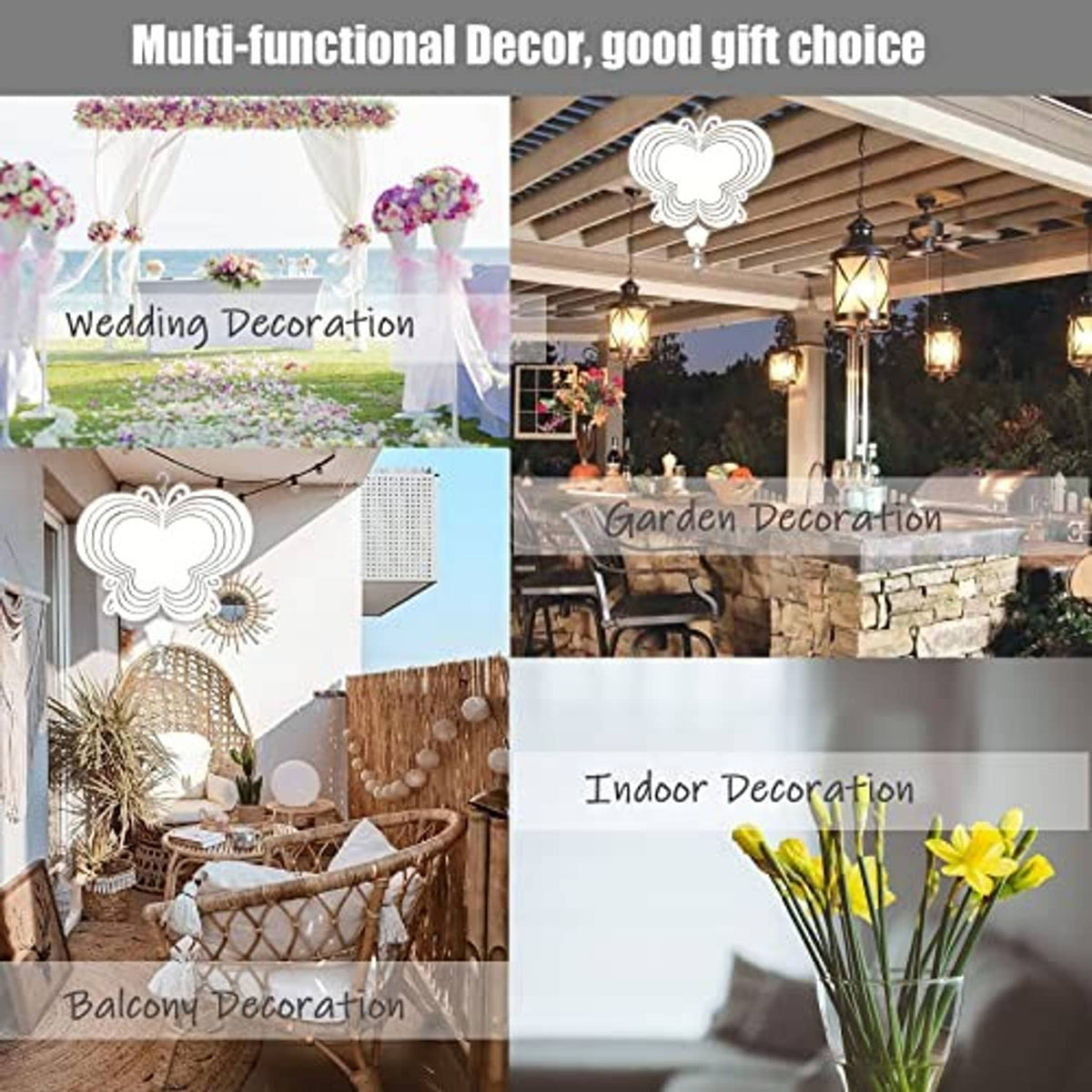 Wind spinner blanks for indoor, balcony, garden, and wedding decoration, butterfly design outlines