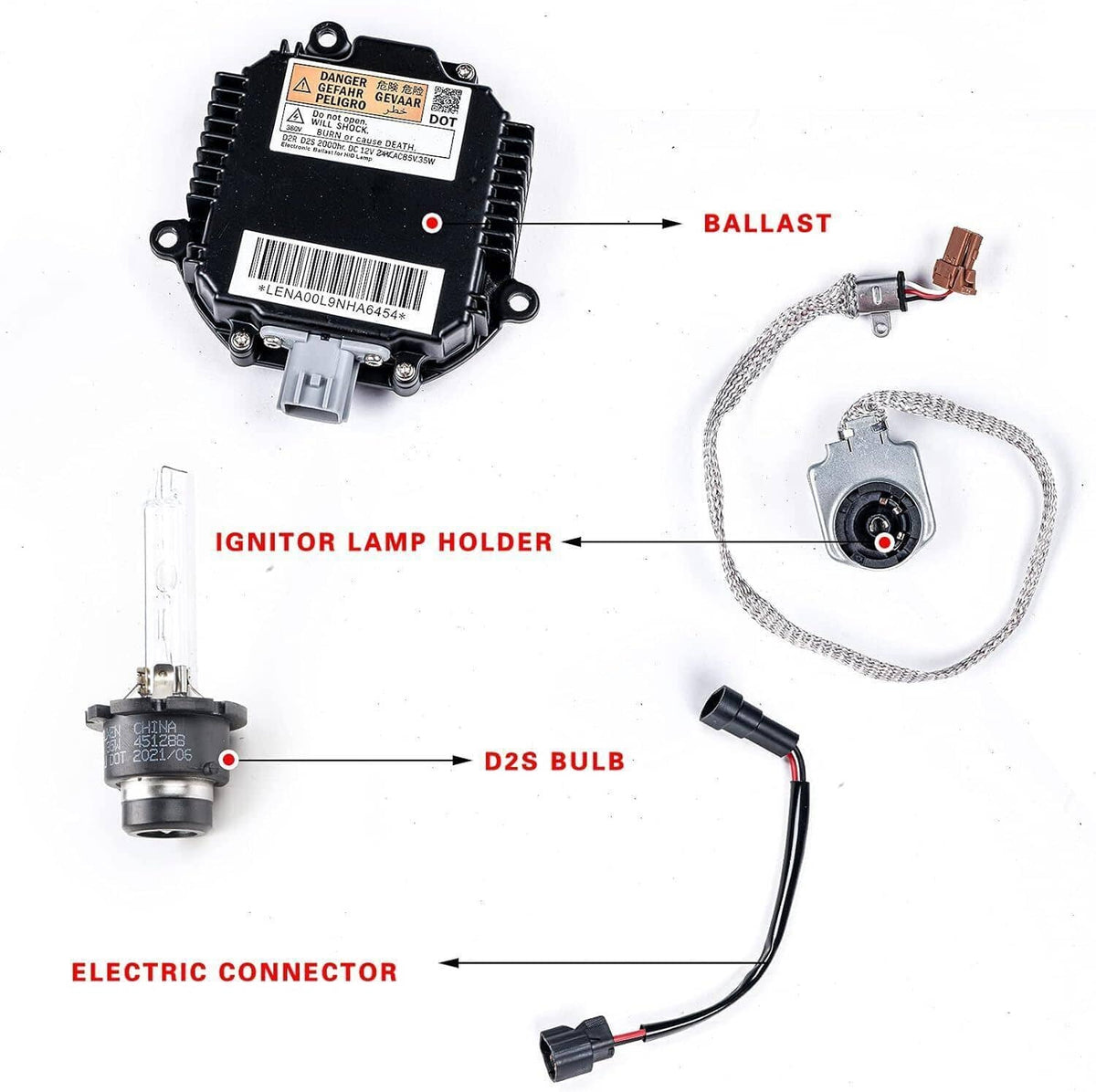 HID xenon ballast, igniter lamp holder, D2S bulbs, and wiring harness