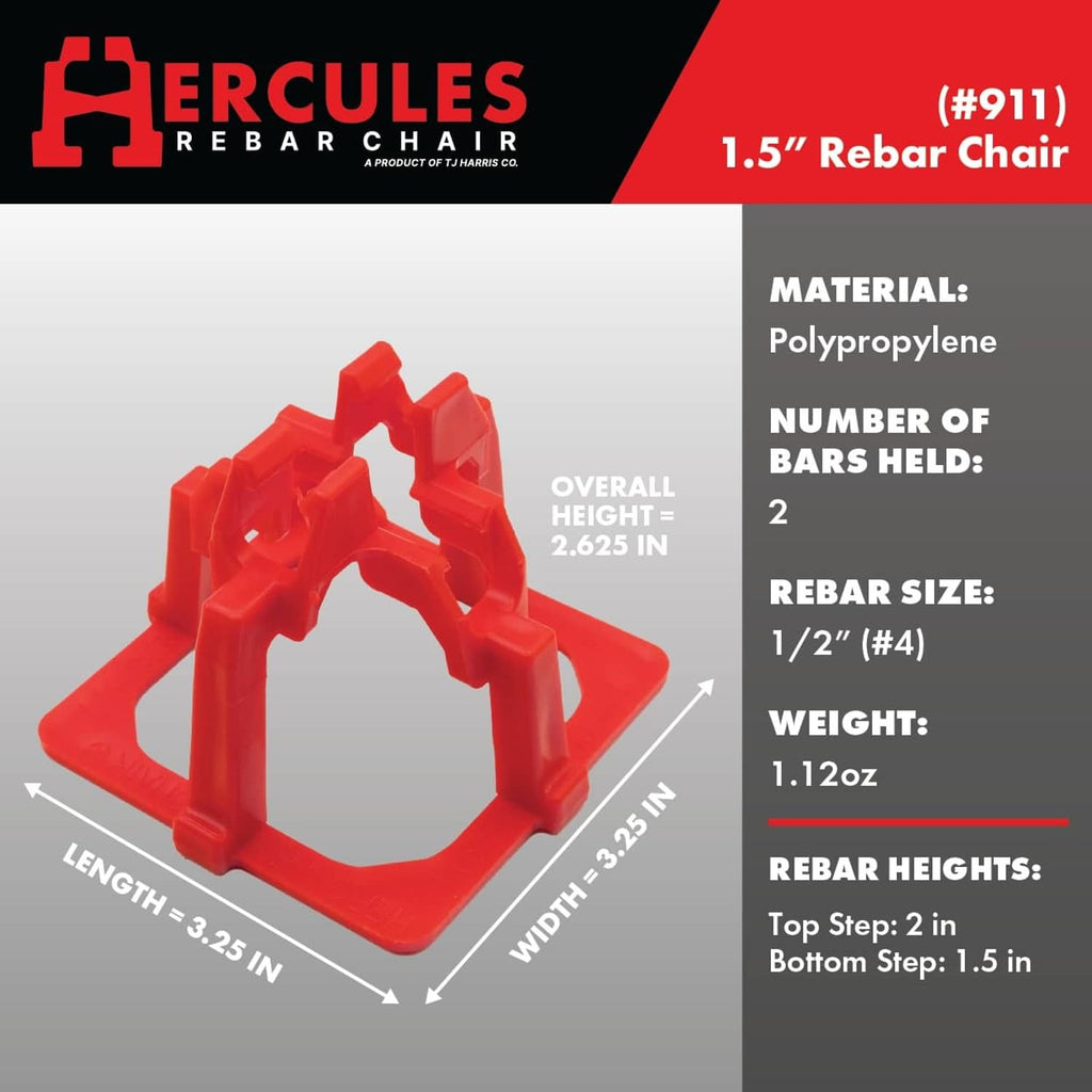 Red 1.5 in rebar chair with size and material label callouts