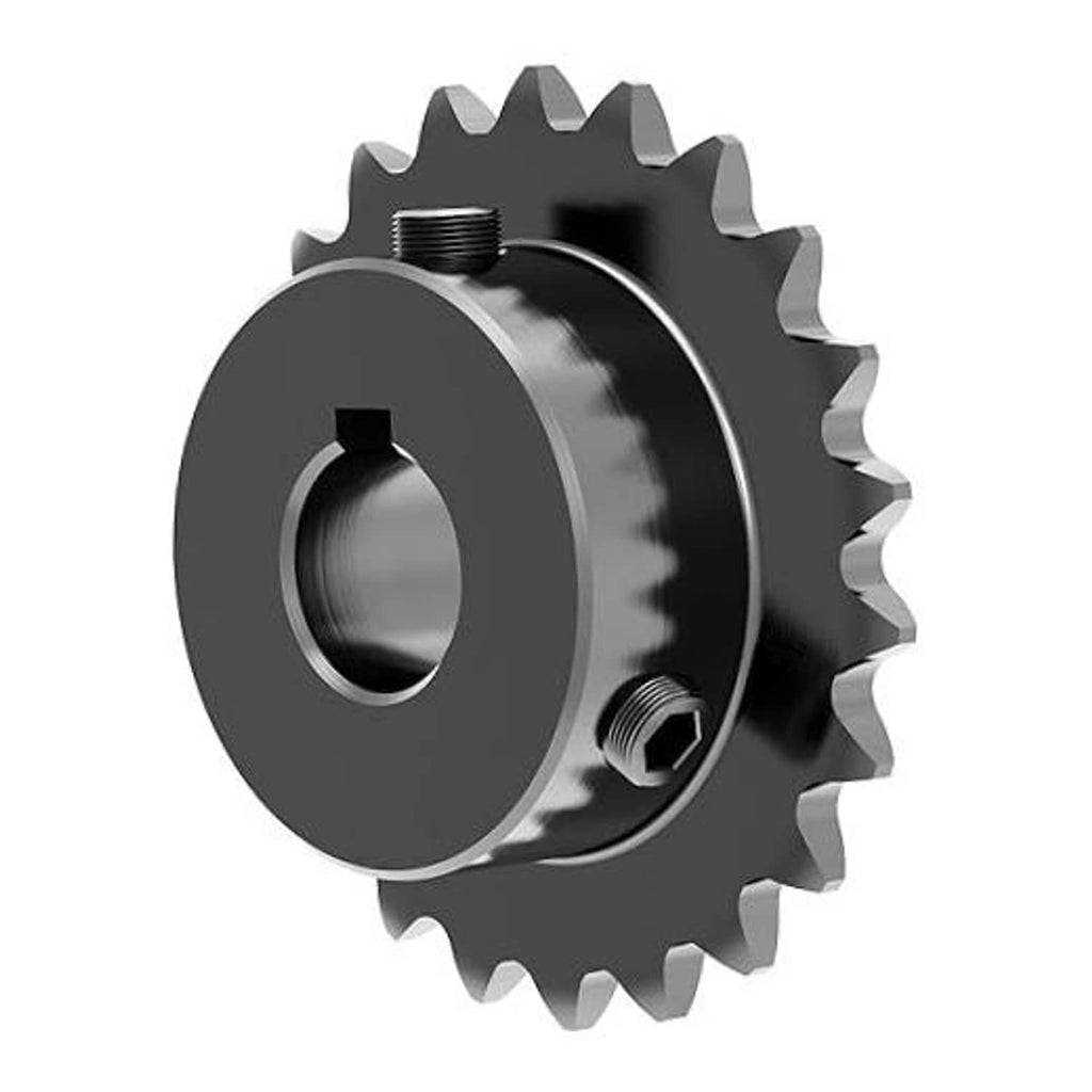 Hardened roller chain sprocket with teeth, central bore, and keyway