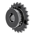 Hardened roller chain sprocket with teeth, central bore, and keyway