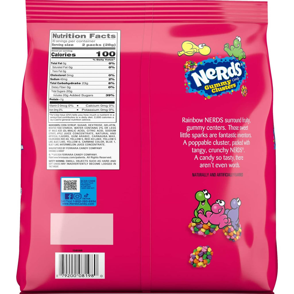 Back of gummy candy bag with Nutrition Facts, barcode, and description