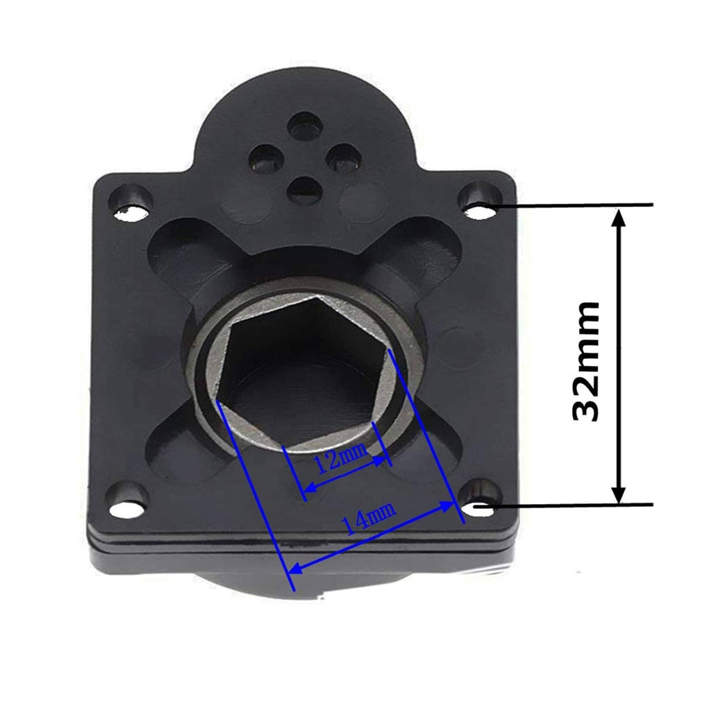 Black starter backplate with measured inner opening; 32mm height and 12mm width marks