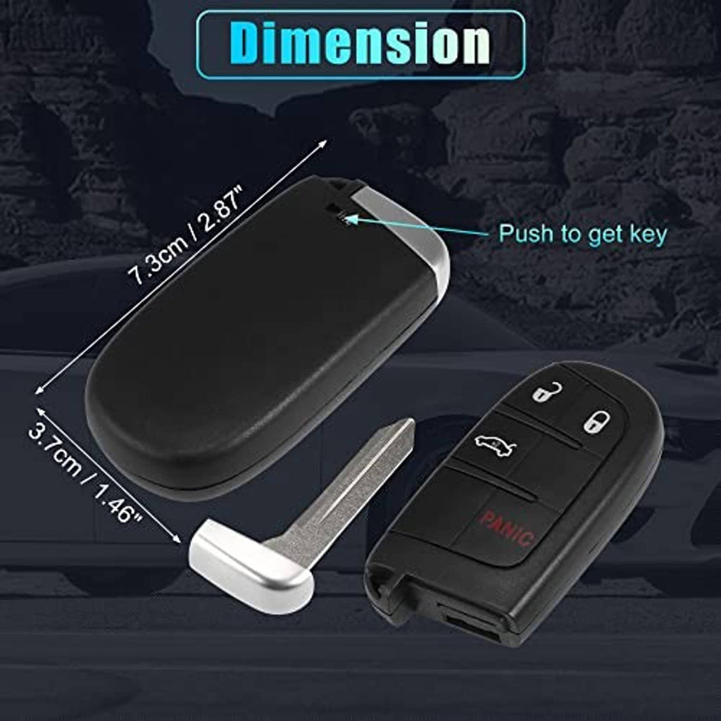 Black keyless remote with silver key blade and push-to-get key design diagram