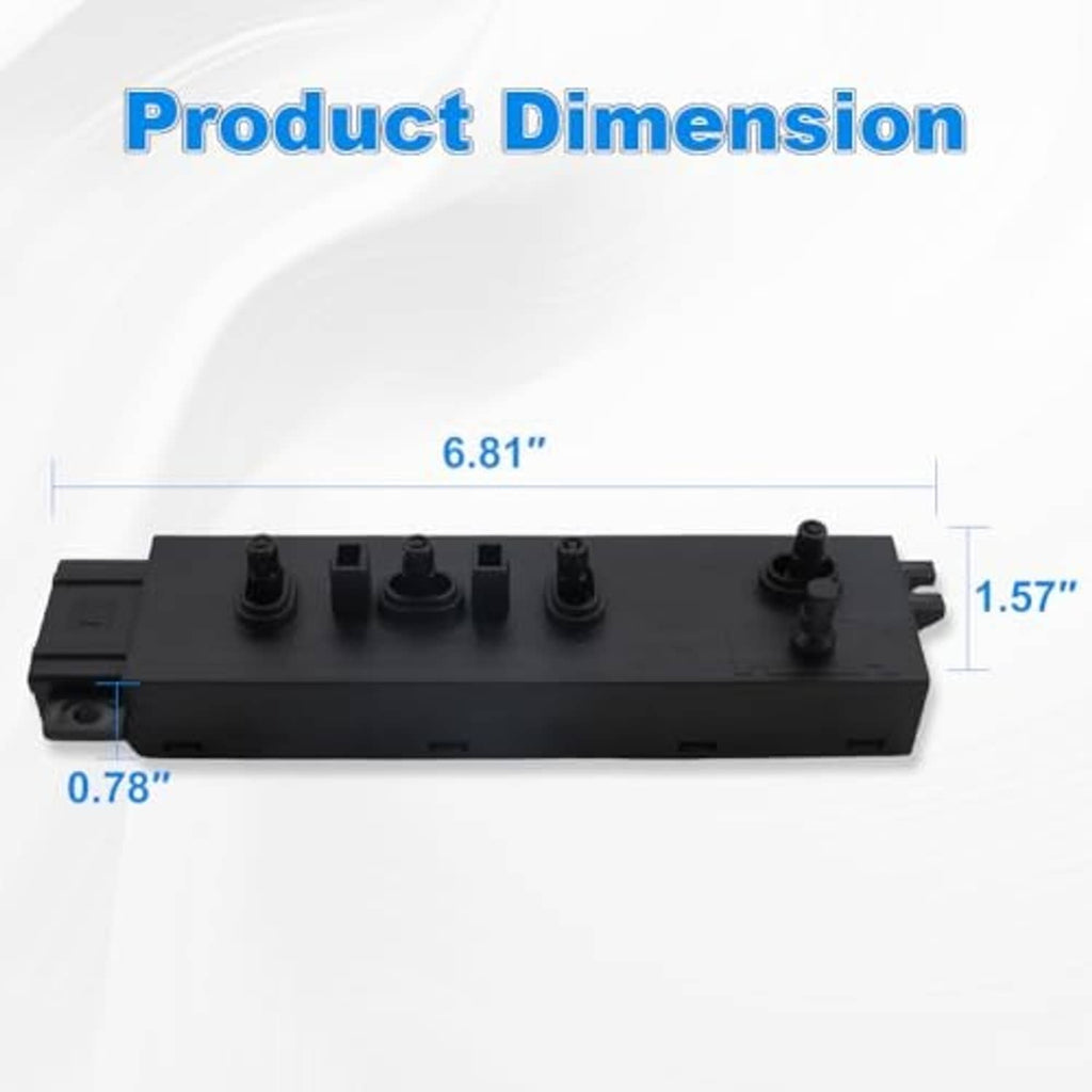 Black power seat switch module with top controls and side mounting tabs