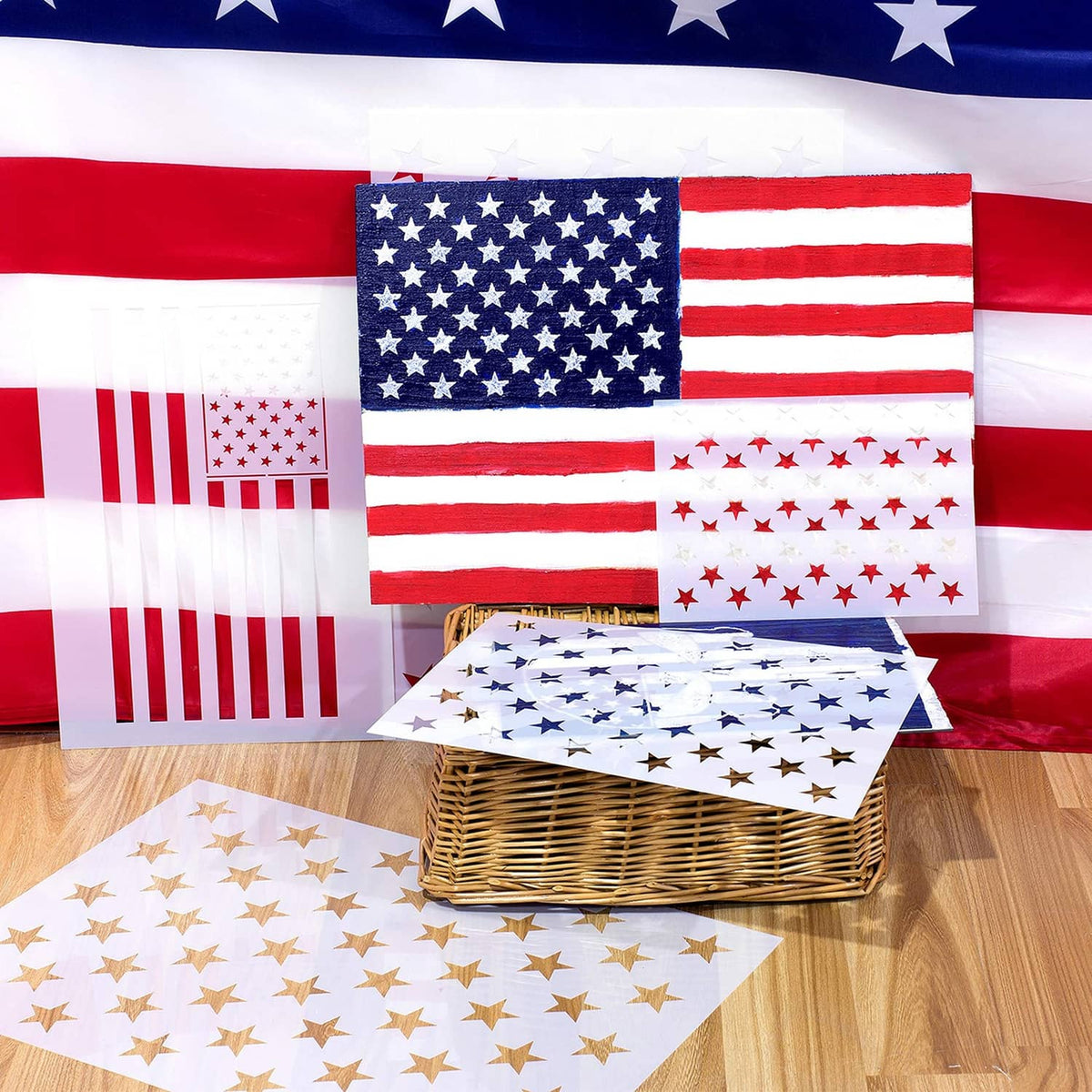 American flag stencil template set with star and stripe cutout shapes