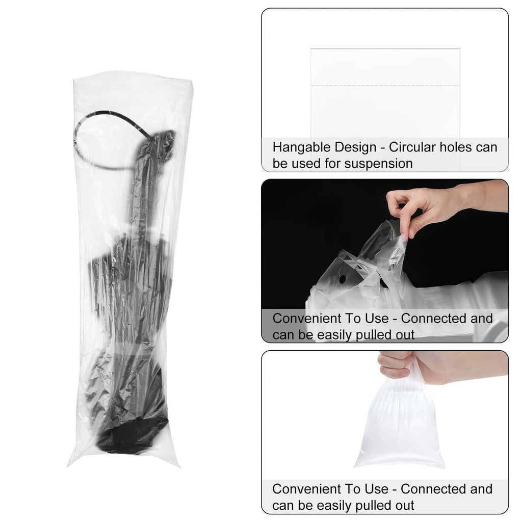 Clear wet umbrella bag bundle with hanging loop at top