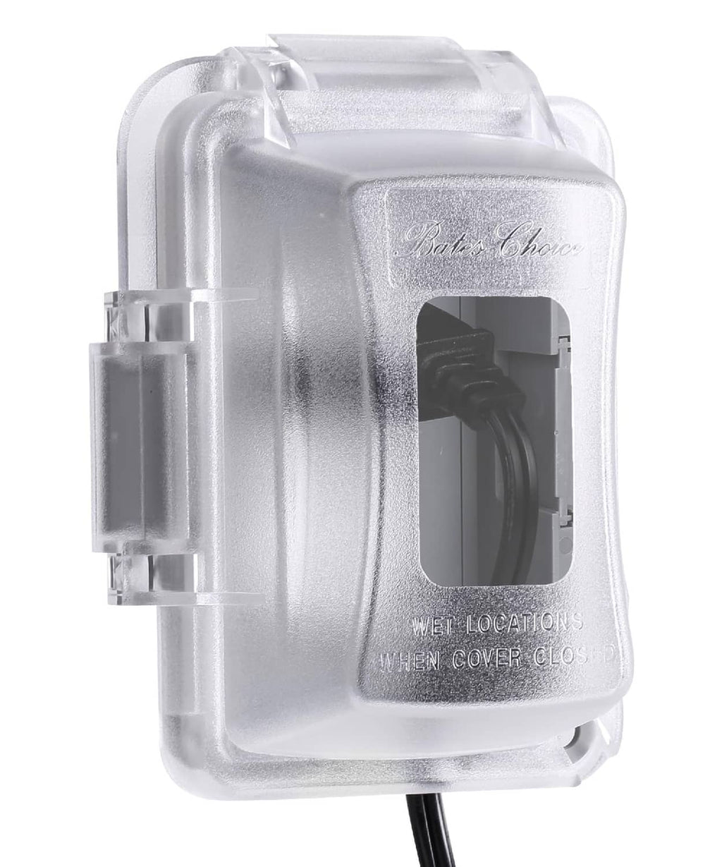Clear 1-gang outdoor electrical outlet cover with hinged polycarbonate face and latch