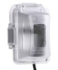 Clear 1-gang outdoor electrical outlet cover with hinged polycarbonate face and latch