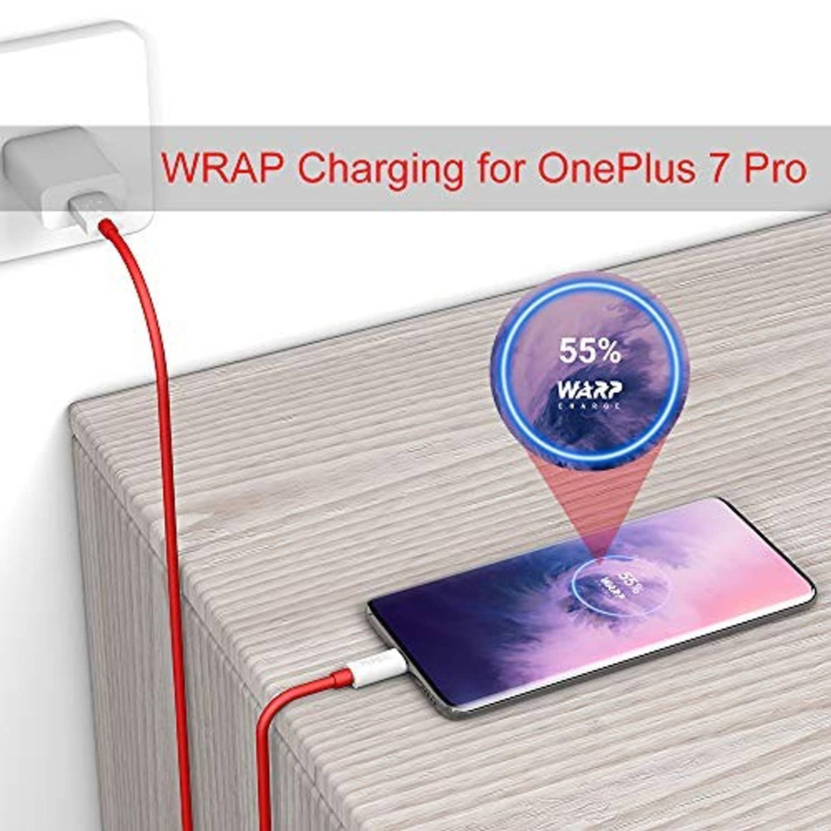 Red USB-A to Type-C charging cable plugged into a smartphone